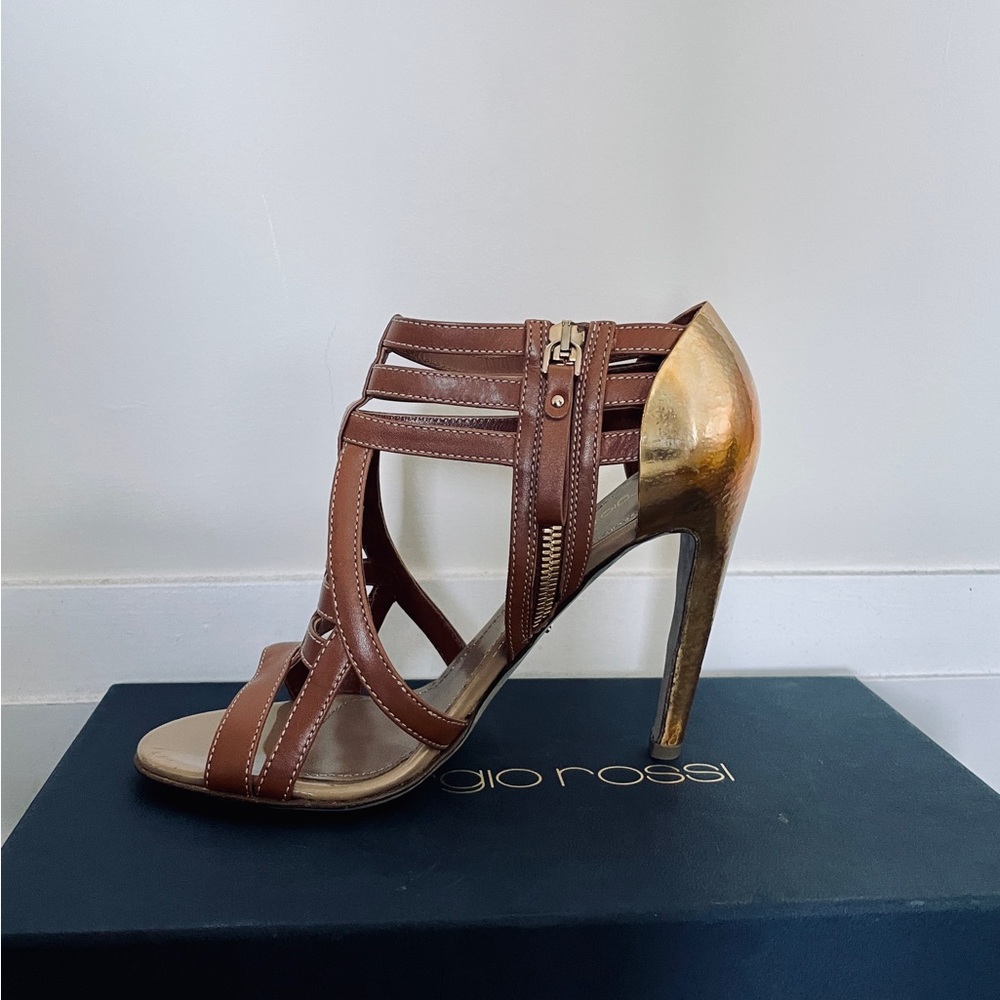 Sergio Rossi Camel Gold Sandal